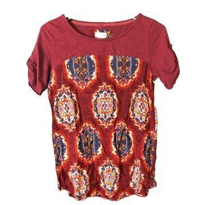 Anthropologie Meadow Rue Blouse Womens XS Medallion Boho Short Sleeve Tunic
